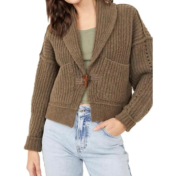 π΄ Free People Cardi Jackson Chunky Brown Sweater, Size M - Picture 10 of 10
